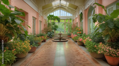 A captivating pastel-colored botanical garden interior, showcasing a vibrant collection of lush foliage, exotic plants, and delicate flowers, creating a serene and enchanting atmosphere.