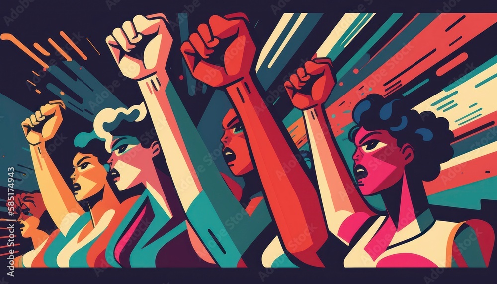 hands and fists in the air with crowd background illustration, power ...