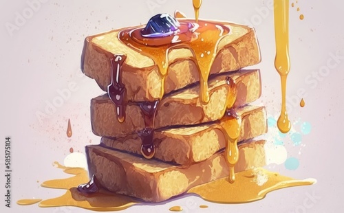 Drawn french toast with syrup sandwich for breakfast watercolor breakfast food illustrations Generative AI
