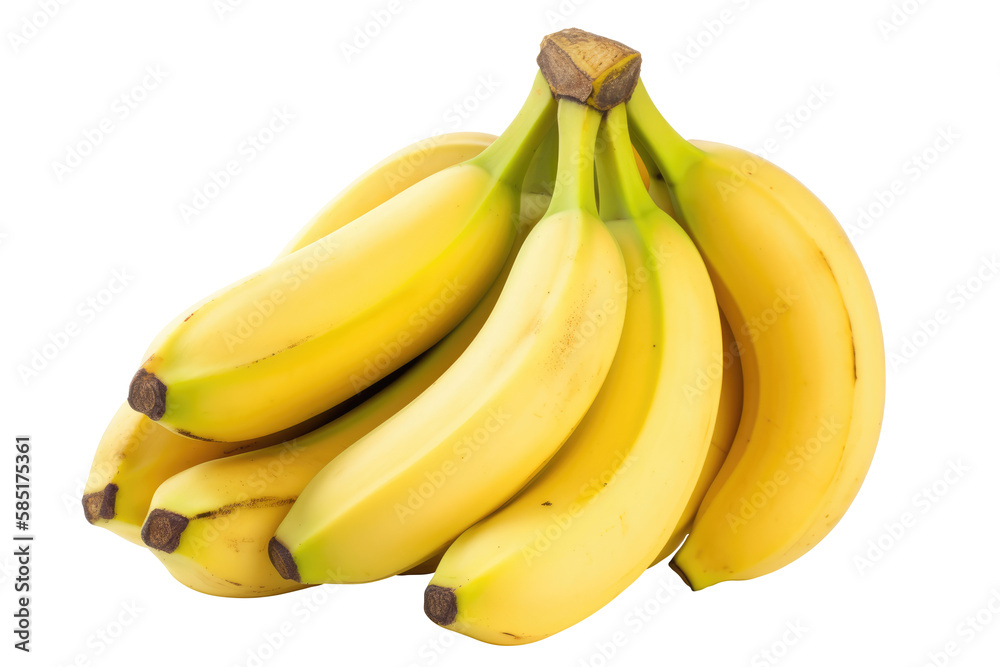 Bunch of ripe bananas isolated on white background. generative ai