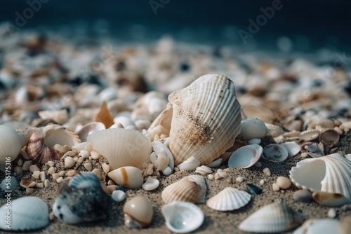 Seashells on the beach, Generative AI © alina
