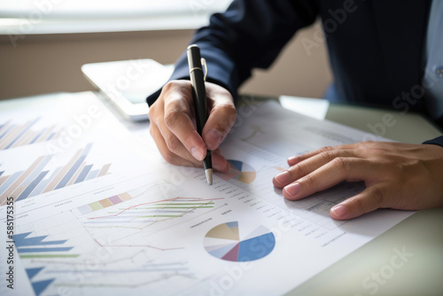 Business analyzing financial charts in company business report and market growth analysis. Accounting Concepts and Financial Planning. generative ai