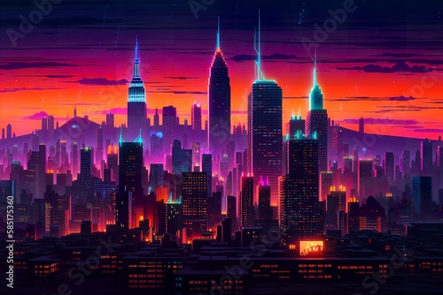 Neon cityscape synthwave new york inspired alena generative AI 