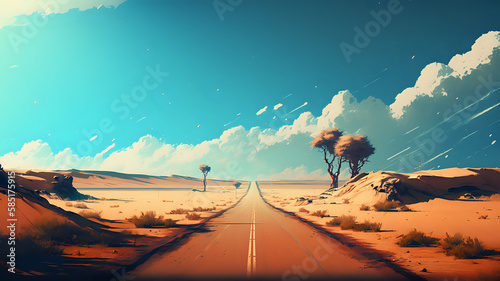 Street Through the Desert Backdrop, Background / Wallpaper, Home Screen / Lock Screen, Desktop Background, generative ai