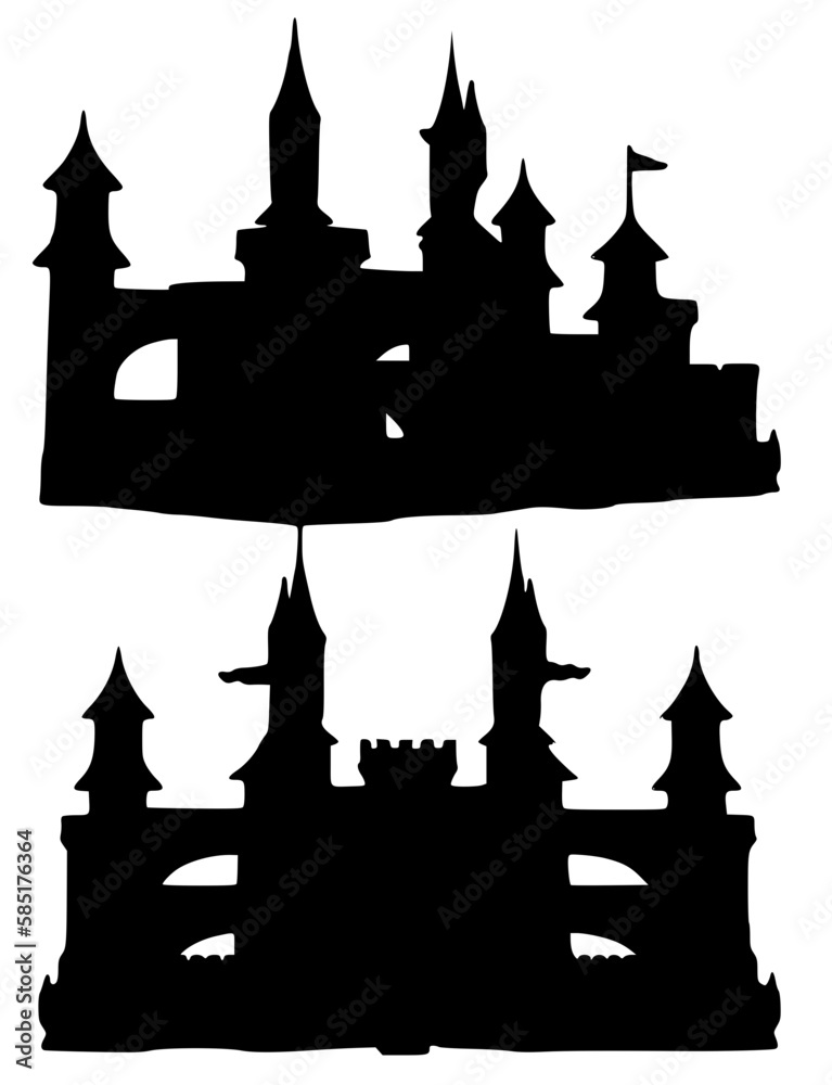 silhouette of castle black silhouette. Hand drawn Vector illustration for various applications, logo design, t-shirt design, web design, print, interior, books design and many more.