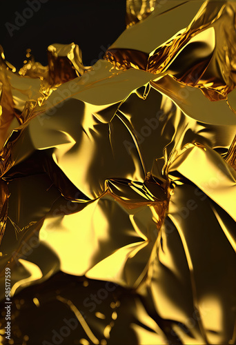 Gold Folded Foil Background. Abstract foil generaitve ai photo