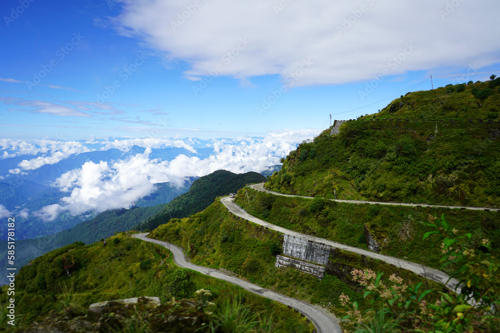 Side View of Zig Zag Road of Old Silk Route Sikkim