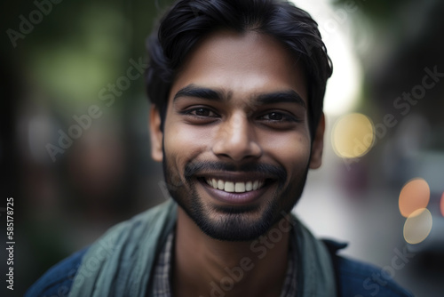 Happy indian man portrait. Fictional person. Generative AI