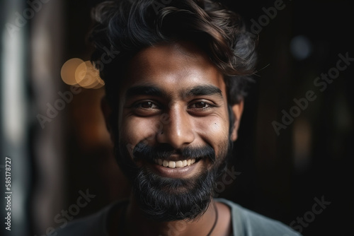 Happy indian man portrait. Fictional person. Generative AI © Oleksandr Blishch
