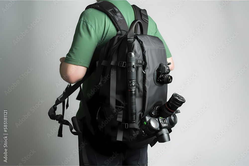 Naklejka premium ﻿A person carrying a backpack - Generative AI