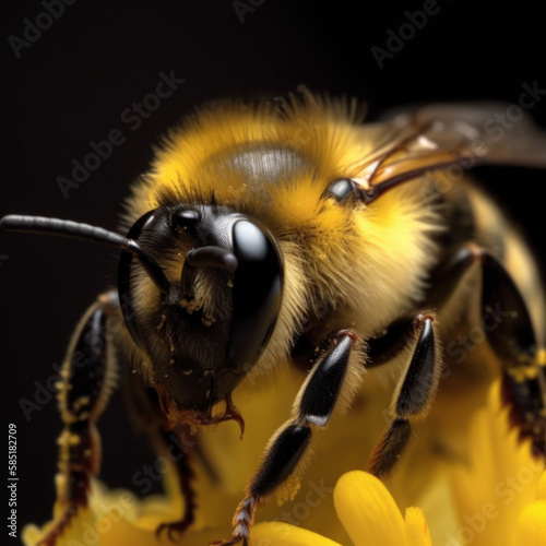 Wallpaper Mural Bee on Flower: Macro Photography of Pollinator in Nature Torontodigital.ca