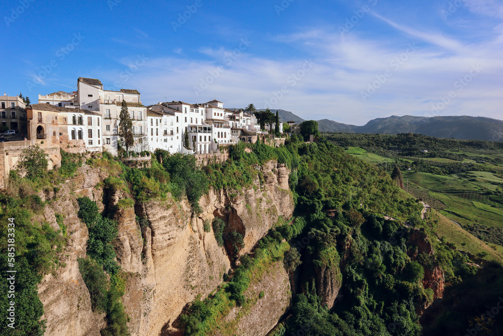 The white houses of the small andalucian village of Ronda,  houses at a cliff, Andalucia, Spain