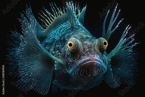 The unknown fish species of the deep oceans. Never before seen rare fish species on Ocean floor. Deep Sea Creatures. AI generative