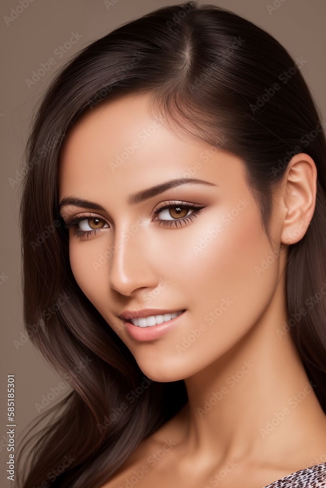 Beautiful woman studio portrait, girl looks directly into the camera , Generative AI Beautiful woman studio portrait, girl looks directly into the camera , Generative AI