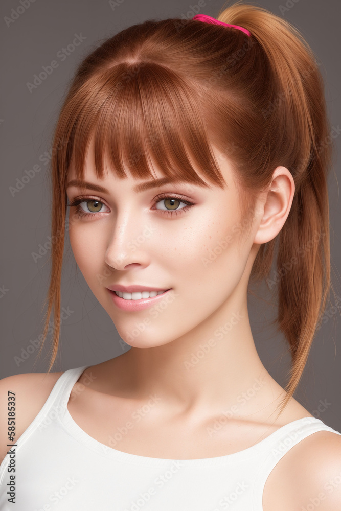 Beautiful woman studio portrait, girl looks directly into the camera , Generative AI Beautiful woman studio portrait, girl looks directly into the camera , Generative AI