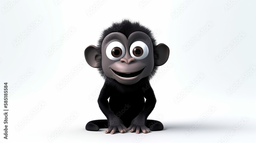 Cute realistic happy and cute black monkey smiling, funny cartoon