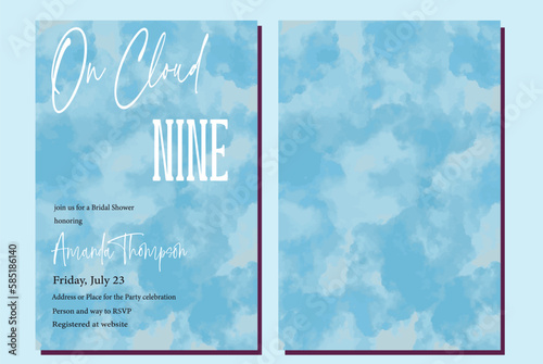 Modern On Cloud Nine 9 Sky Blue Bridal Shower Invitation