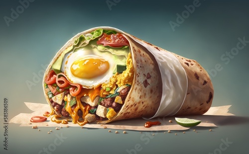 Drawn appetizing fresh healthy breakfast burrito watercolor breakfast Mexican food illustrations Generative AI