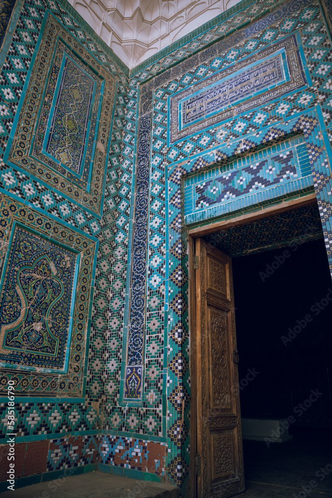 Colorful facade at Shah-i-Zinda, Samarqand, Samarkand Uzbekistan, Central Asia