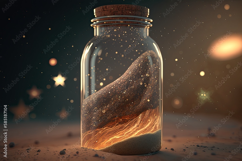 Fantasy magic potion bottle with glittering sparks of magic, Mystery world bottle of wishes, dreams and desires. AI generative Fantasy magic potion bottle with glittering sparks of magic, Mystery world bottle of wishes, dreams and desires. AI generative