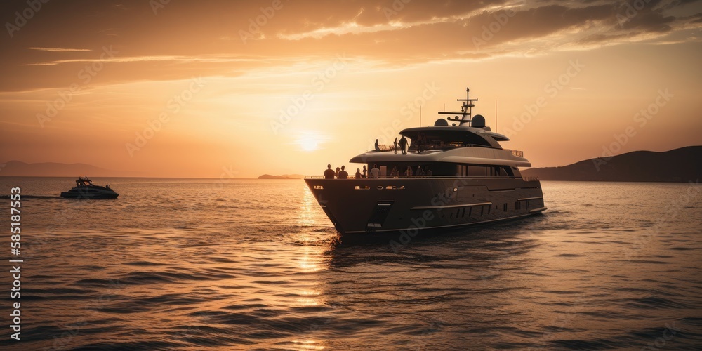 Exclusive motorboat yacht sunset on sea