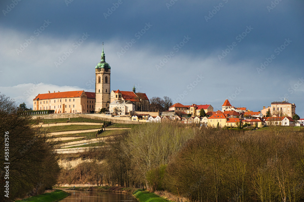 Chateau Melnik in spring time on the hill above Labe and Vltava river confluence, Czech Republic.
