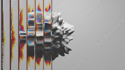 3d rendering. Minimalistic abstract illustration. Composition of abstract form, glass and color dispersion of light. Creative graphic design for poster, brochure, flyer and card.