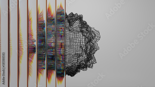 3d rendering. Minimalistic abstract illustration. Composition of abstract form, glass and color dispersion of light. Creative graphic design for poster, brochure, flyer and card.