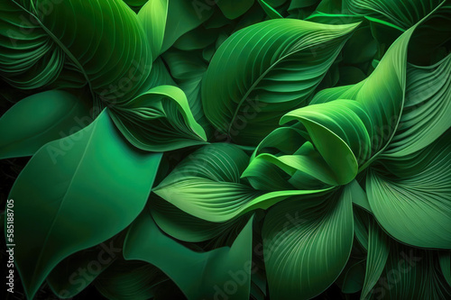 Green leaves background, abstract background with green leaves for design. Generative AI