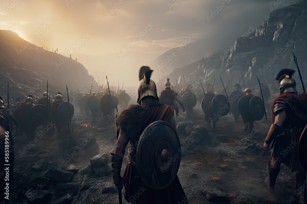 Spartan King Leonidas I and his warriors at Thermopylae Stock