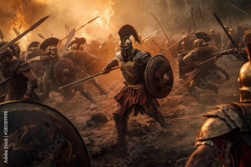 Spartan King Leonidas I and his warriors at Thermopylae