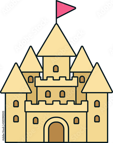 Sand Castle Building Summer Beach Sea Travel Colored Outline