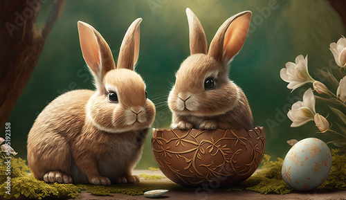 Cute bunnys with easter eggs