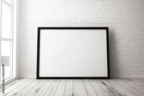 blank black horizontal picture frame on the wall and the floor