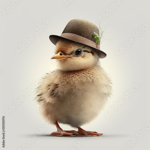 Chick wearing a hat on a white background