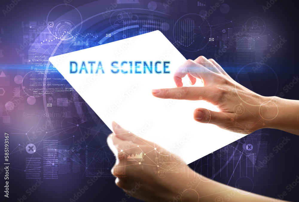 Hand holdig futuristic tablet , technology concept