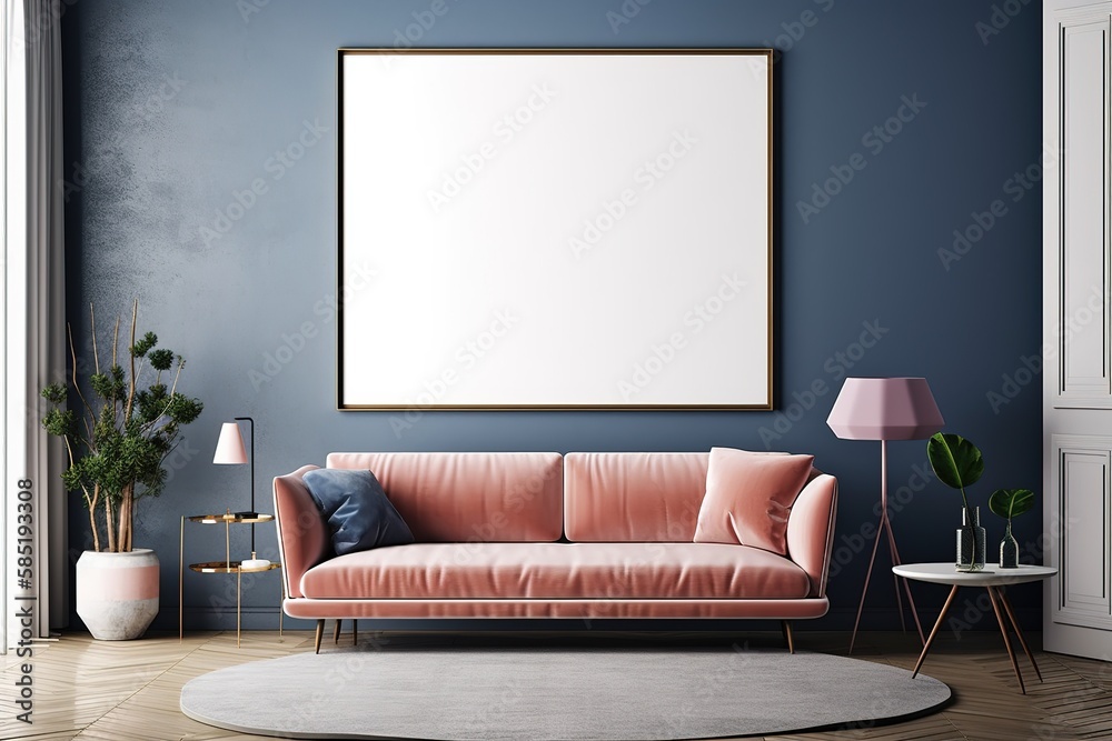 mock up blank poster on the wall of vintage living room, 3D rend mock up blank poster on the wall of vintage living room, 3D rend