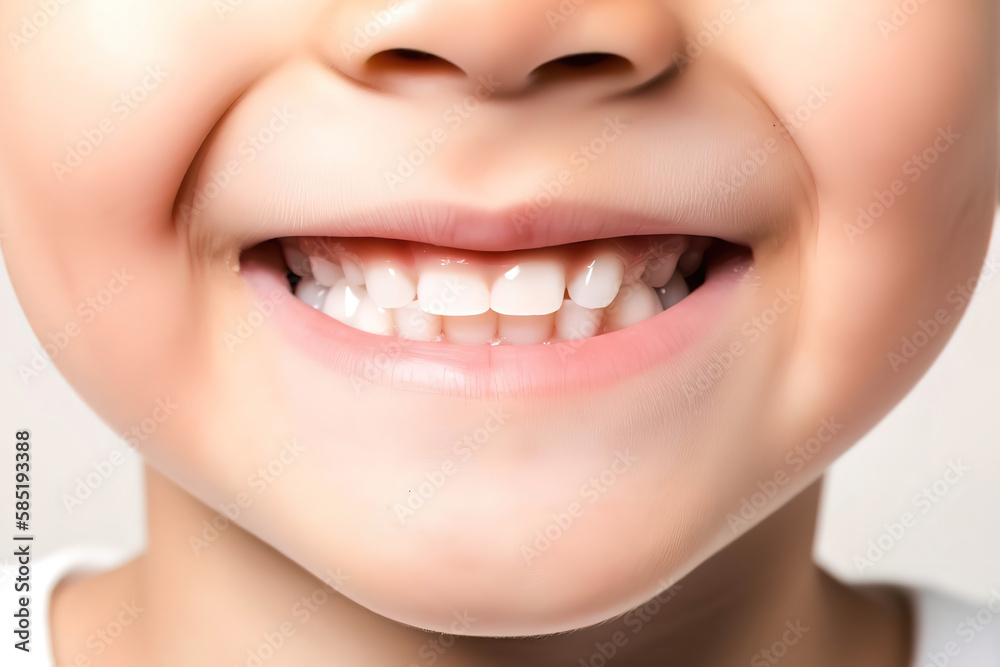 Obraz premium perfect kids smile, happy boy with beautiful white milk toothy smile, child dental care and stomatology, dentistry, generative ai.