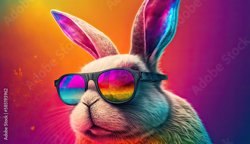 Colorful easter bunny wearing sun glasses