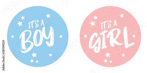 Boy or Girl - card template with a multi-colored inscription. Vector illustration for gender reveal party	
