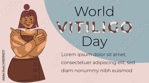 girl with vitiligo. Love yourself. Banner for international Vitiligo Day.