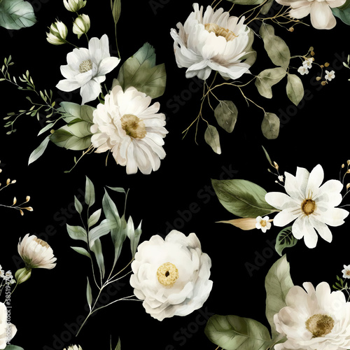 White Flower Seamless Fabric Design