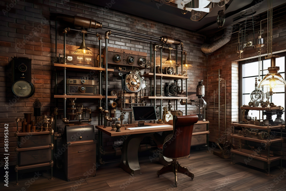 Steampunk style working room (generative AI) Steampunk style working room (generative AI)