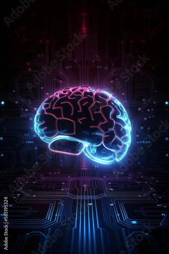 Digitale Illustration des menschlichen Gehirns mit Neon Farben - mit KI erstellt