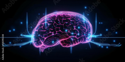 Digitale Illustration des menschlichen Gehirns mit Neon Farben - mit KI erstellt