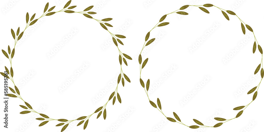 Hand drawn frames of decorative branches. Wreath of leaves. Vector illustration Hand drawn frames of decorative branches. Wreath of leaves. Vector illustration