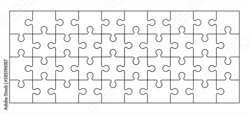 Puzzles grid - blank template. Jigsaw puzzle with 40 pieces. Mosaic background for thinking game is 10x4 size. Game with details. Vector 10 eps.