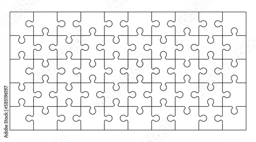 Puzzles grid - blank template. Jigsaw puzzle with 50 pieces. Mosaic background for thinking game is 10x5 size. Game with details. Vector 10 eps.