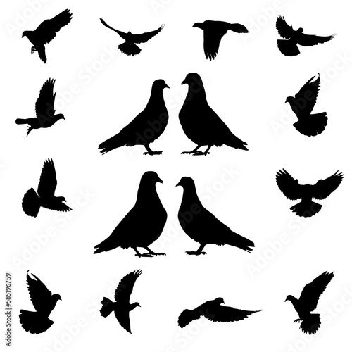 silhouettes of pigeons  set of  pigeons  pigeons icon set 