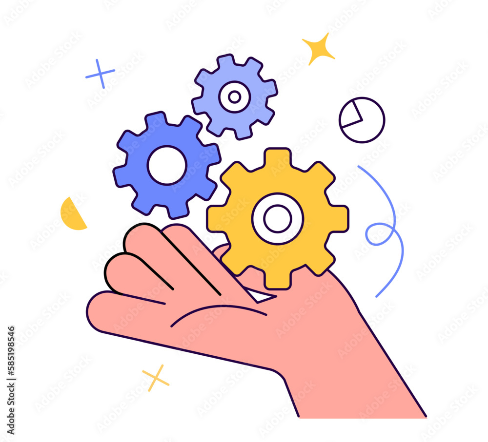Mechanic gear service hand for web template and app. Teamwork concept. Setting and support concept. Vector illustration design on white background. EPS 10 Mechanic gear service hand for web template and app. Teamwork concept. Setting and support concept. Vector illustration design on white background. EPS 10